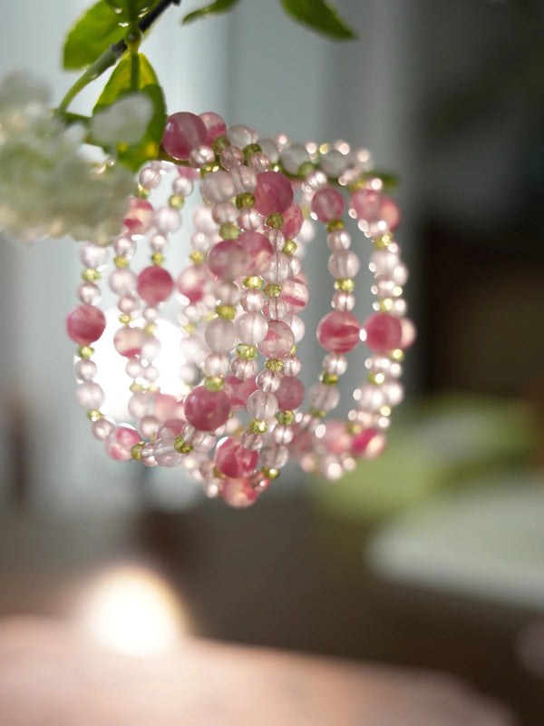 Peach Blossom Rose & Strawberry Quartz Bracelet