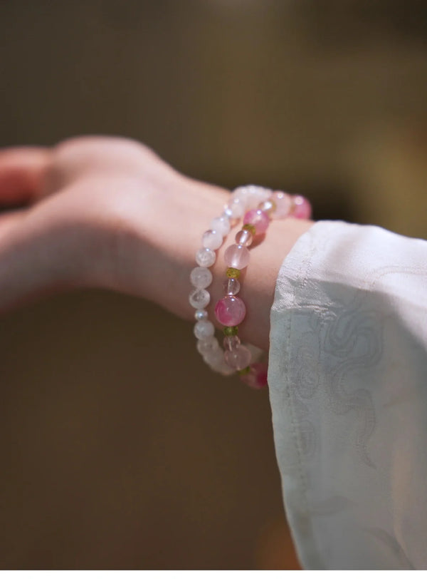 Peach Blossom Rose & Strawberry Quartz Bracelet