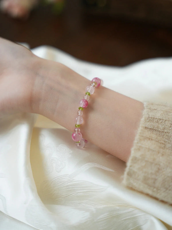 Peach Blossom Rose & Strawberry Quartz Bracelet