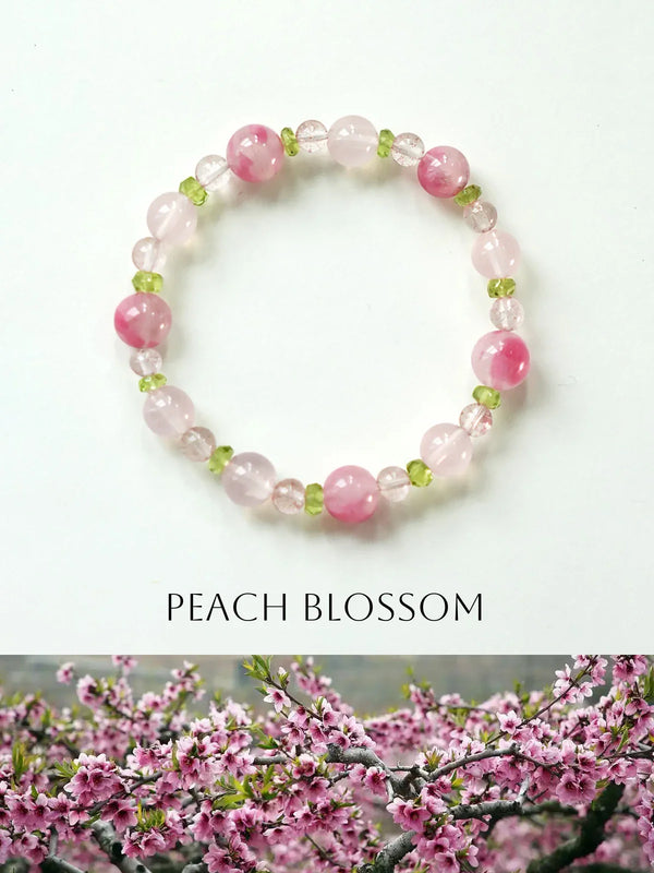 Peach Blossom Rose & Strawberry Quartz Bracelet