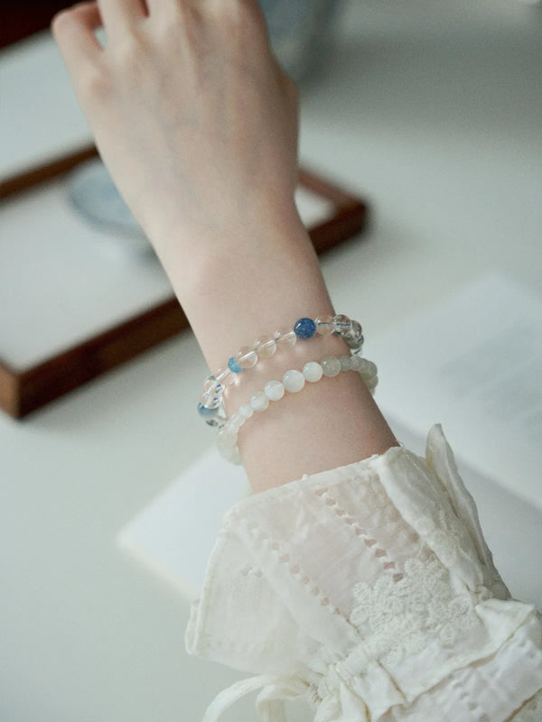 Ocean Gleam Aquamarine & Clear Quartz Bracelet