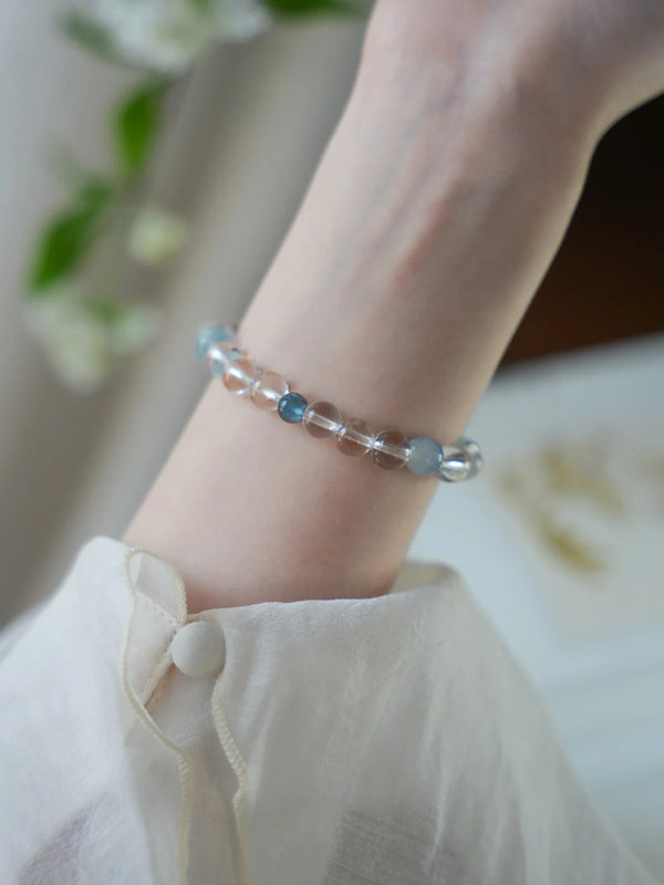 Ocean Gleam Aquamarine & Clear Quartz Bracelet