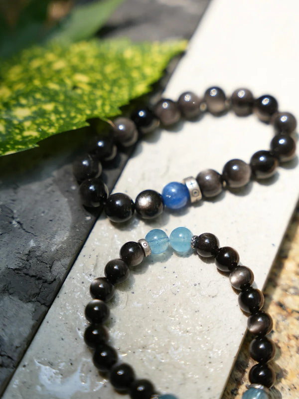 Midnight Galaxy Silver Obsidian & Kyanite Bracelet