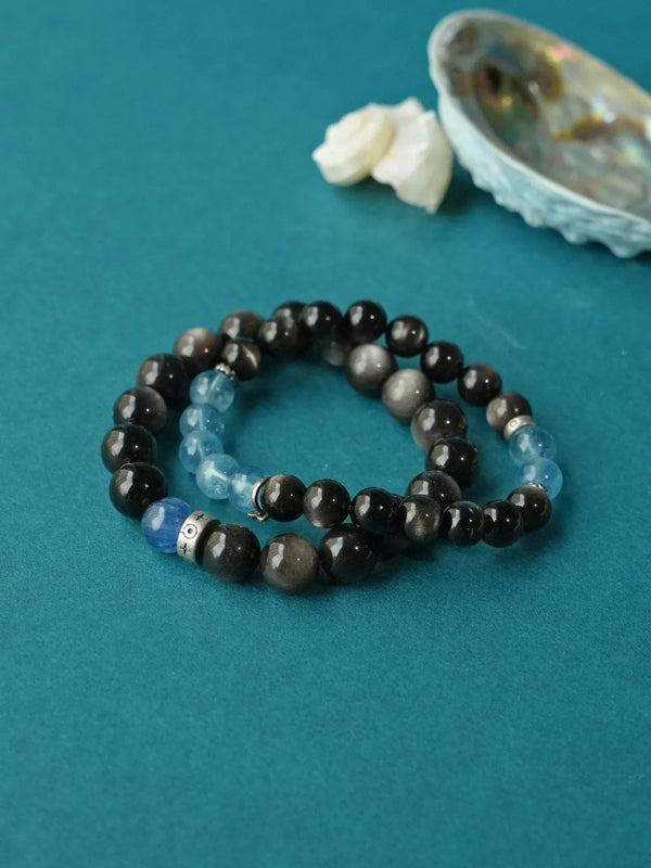 Midnight Galaxy Silver Obsidian & Kyanite Bracelet