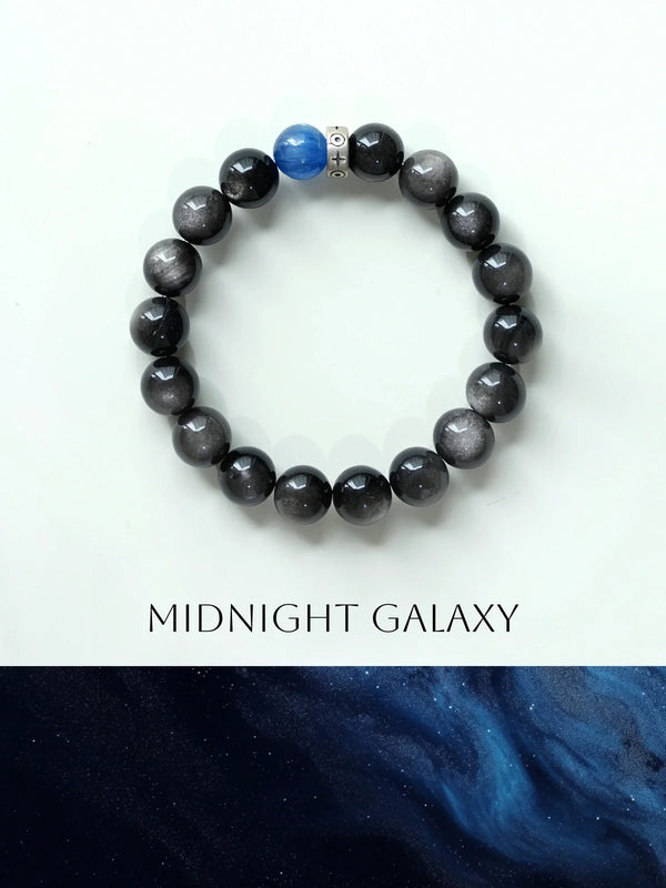 Midnight Galaxy Silver Obsidian & Kyanite Bracelet