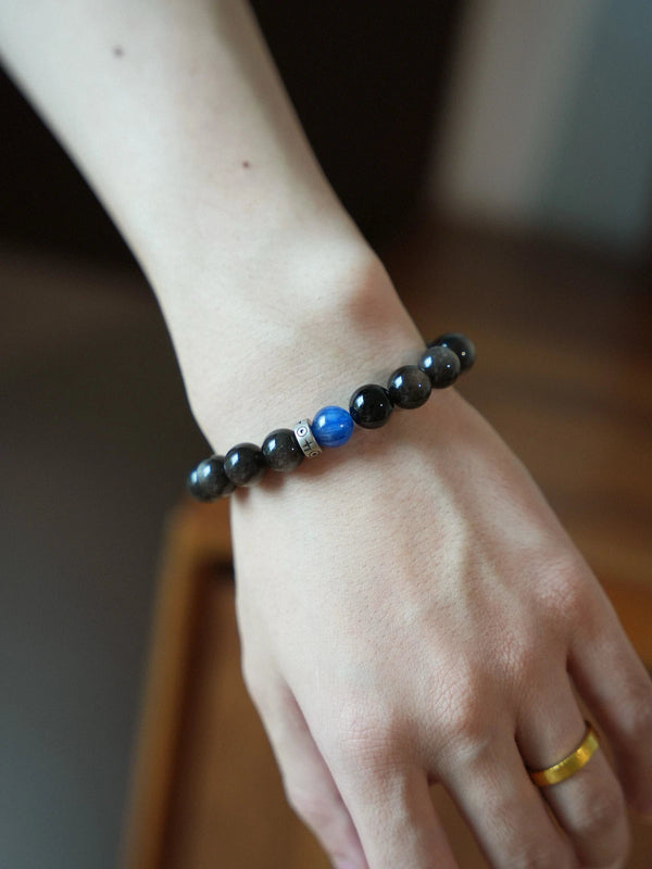 Midnight Galaxy Silver Obsidian & Kyanite Bracelet
