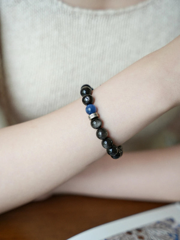 Midnight Galaxy Silver Obsidian & Kyanite Bracelet